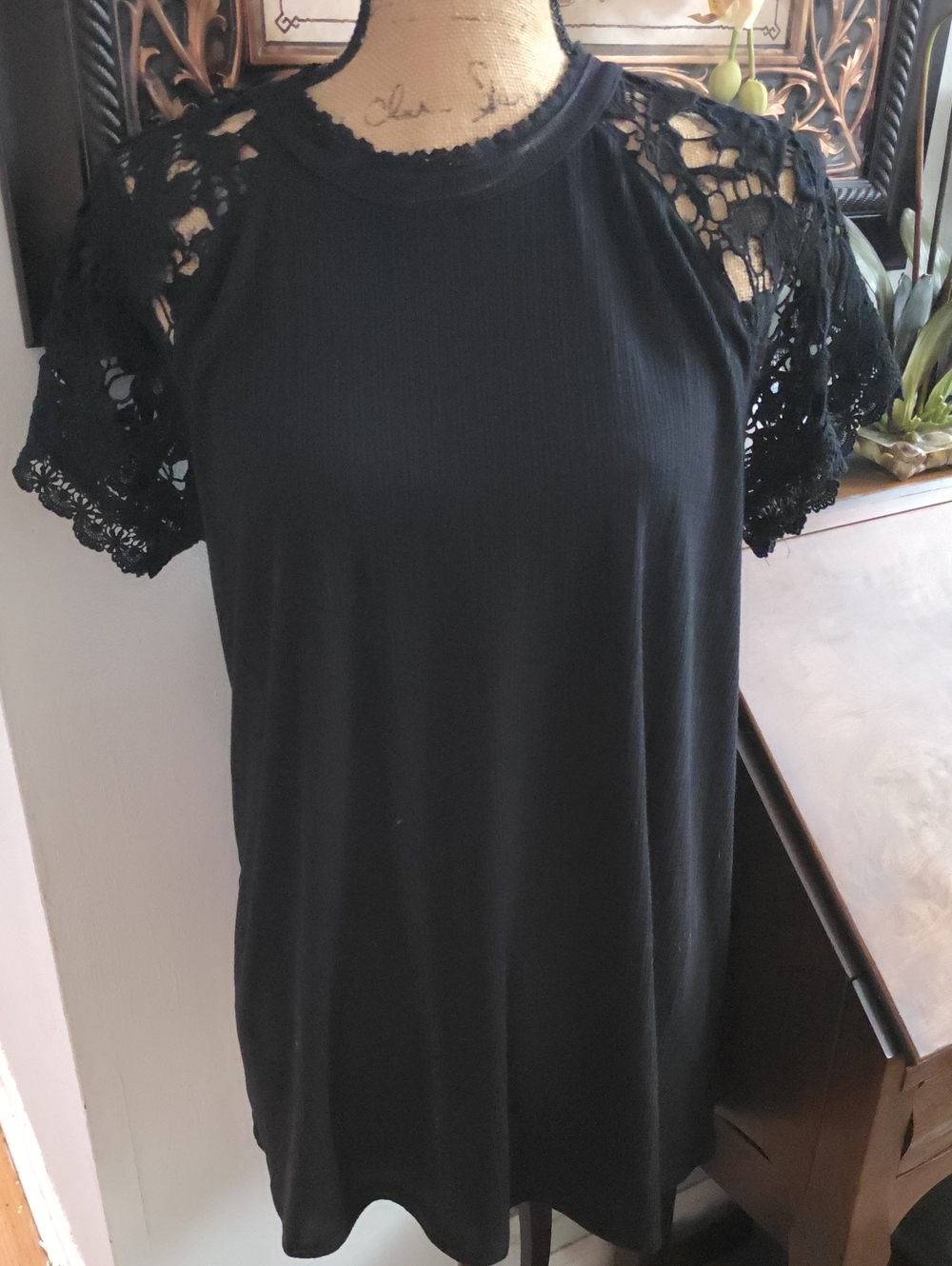 Torrid Black Short Sleeve Top with Lace Shoulders